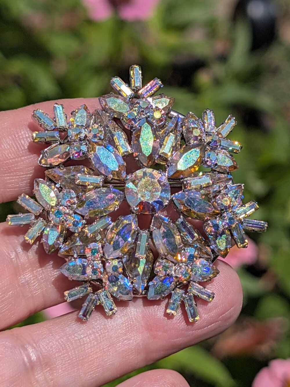 Large Stacked Aurora Borelais Austria Brooch Pin